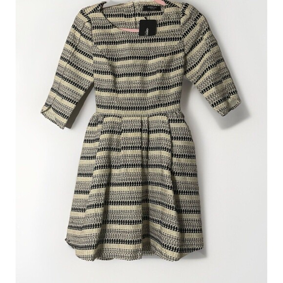 Drwcys Tweed Dress 3/4 Sleeve Size 1 Fall Short Dress Career School Gold And Blk - Picture 1 of 9